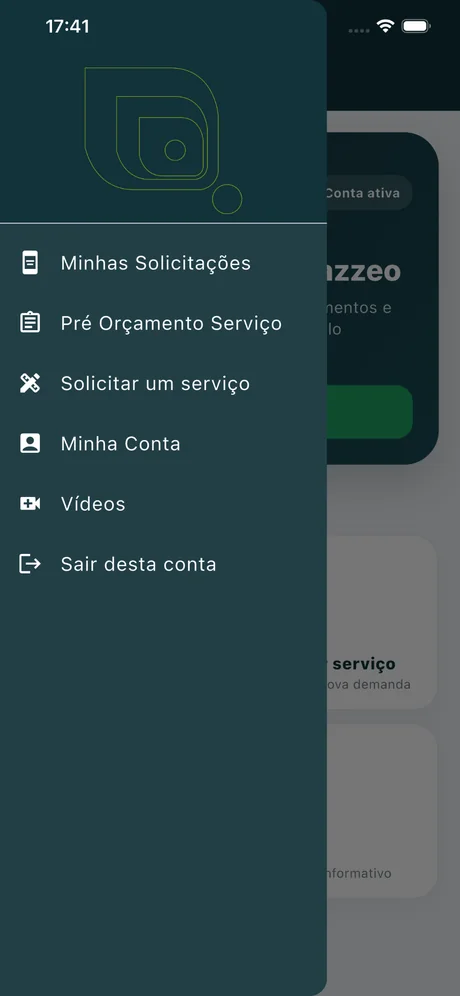 Menu do aplicativo de cartório